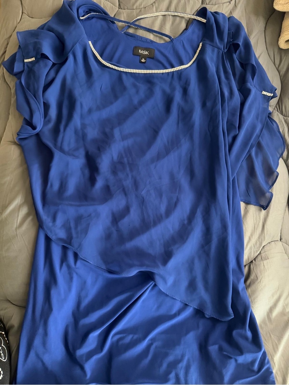 MSK Royal Blue Ruffled Chiffon dress with Rhinestone Trim